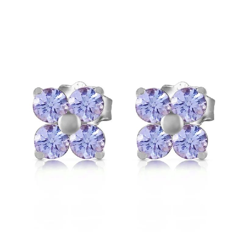 Trefoil knot earrings-1.15 CTW 14K Solid White Gold Stud Earrings Natural Tanzanite