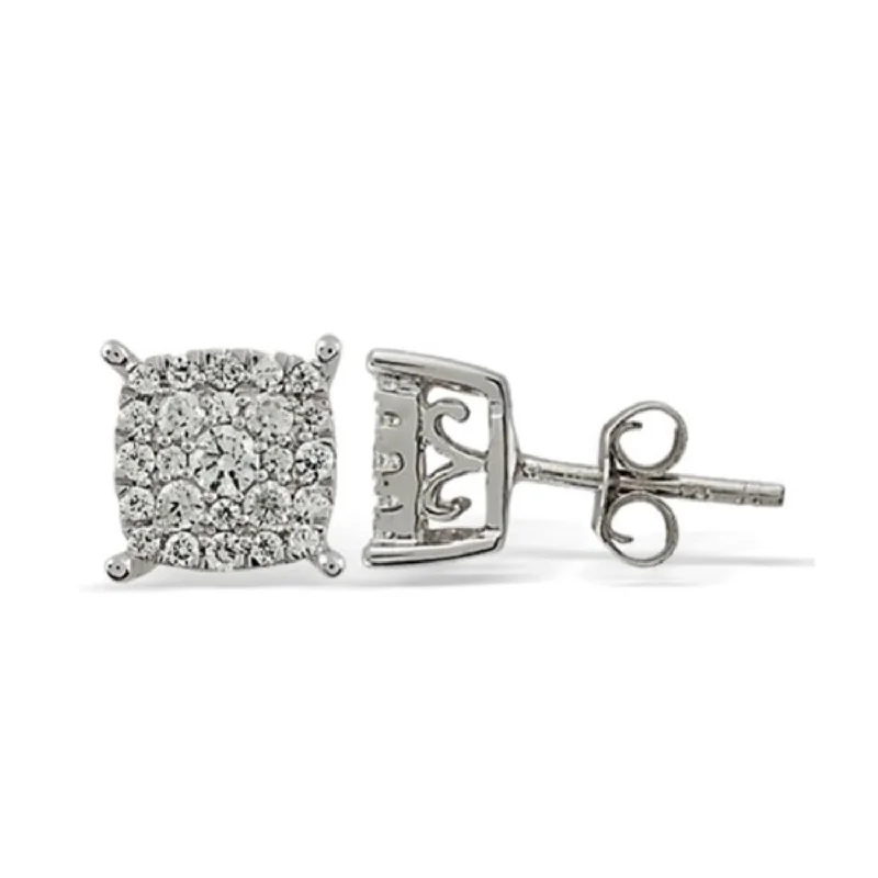 Silk strip earrings-1/2 CTW Diamond Cluster Stud Earrings in 10KT White Gold