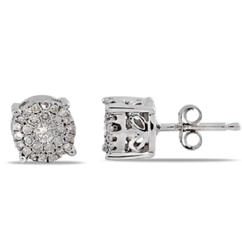 Arced hoop earrings-1/3 CTW Diamond Cluster Stud Earrings in 10KT White Gold