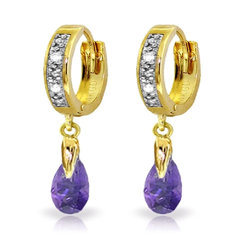 Heritage mine earrings-1.37 Carat 14K Solid Gold Hoop Earrings Diamond Amethyst