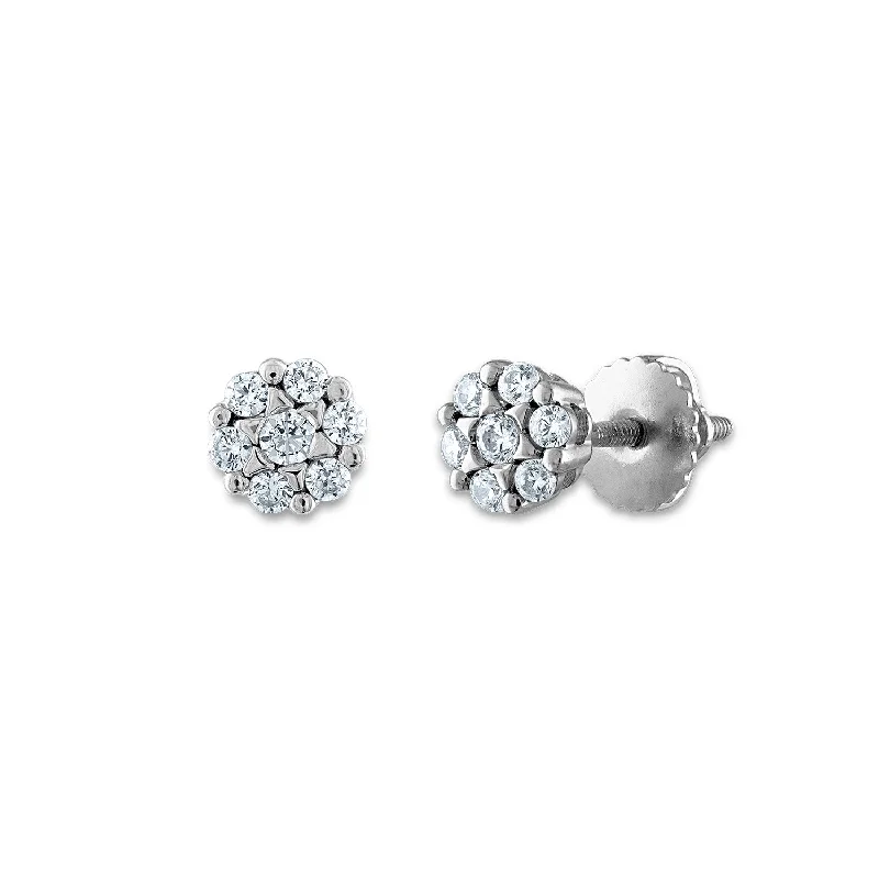 Polished pebble earrings-EcoLove 1/4 CTW Lab Grown Diamond Cluster Stud Earrings in 14KT White Gold