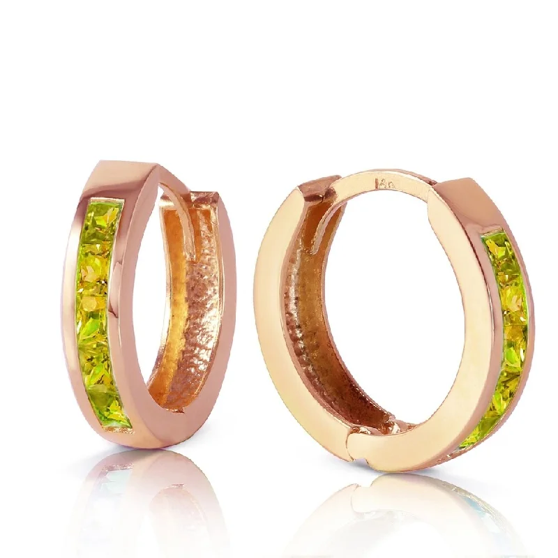 Creeper vine earrings-1 CTW 14K Solid Rose Gold Hoop Huggie Earrings Peridot