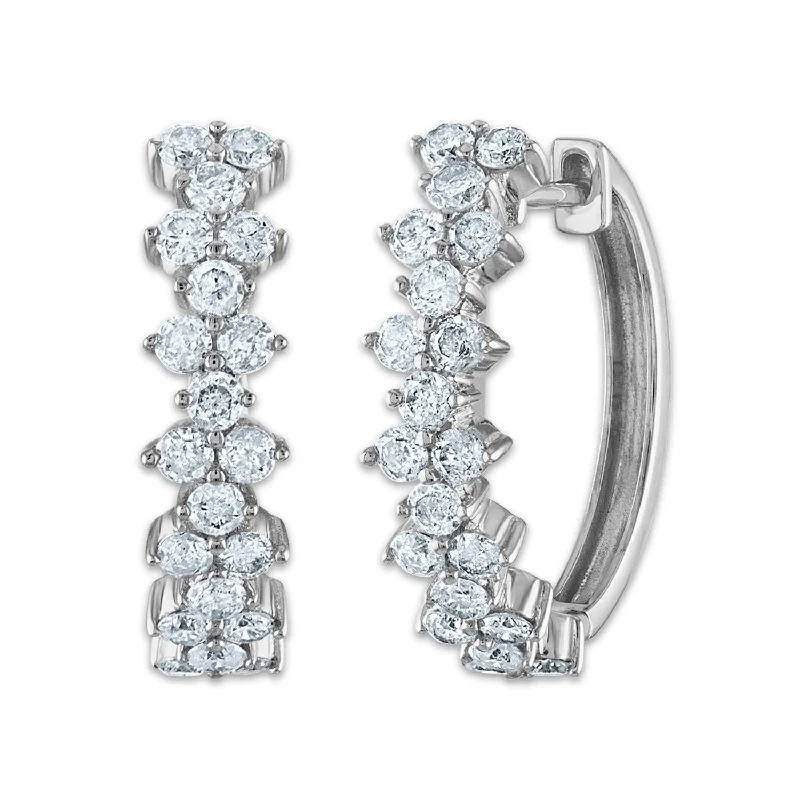 Ragged edge earrings-1 CTW Diamond Hoop Earrings in 10KT White Gold