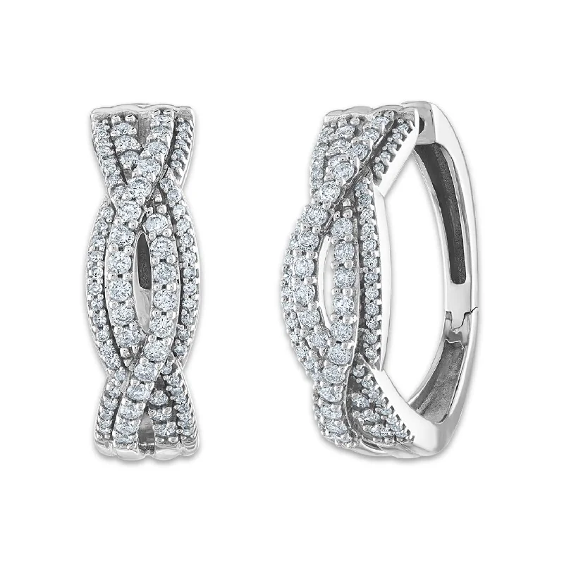 Briolette ruby earrings-1 CTW Diamond Twist Hoop Earrings in 10KT White Gold