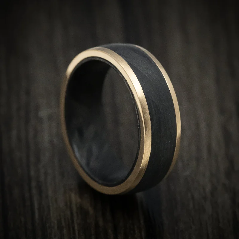 Pyrite point ring-10K Gold Men's Ring with Forged Carbon Fiber Inlay and Sleeve