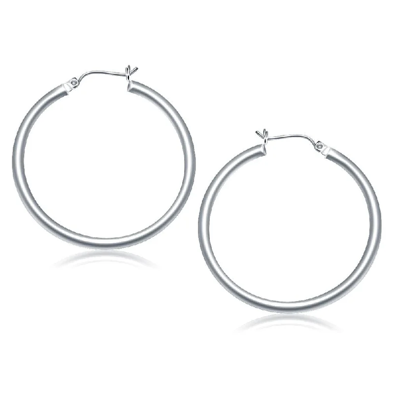 Polished pebble earrings-10k White Gold Polished Hoop Earrings (40 mm)