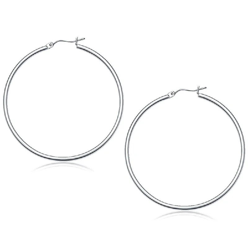 Chia seed earrings-10k White Gold Polished Hoop Earrings (50 mm)