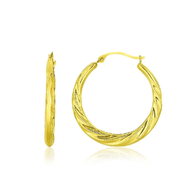 Millet stalk earrings-10k Yellow Gold Graduated Twisted Hoop Earrings