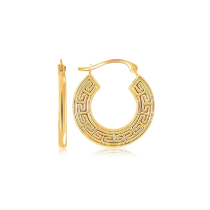 Ocean ripple earrings-10k Yellow Gold Greek Key Small Hoop Earrings