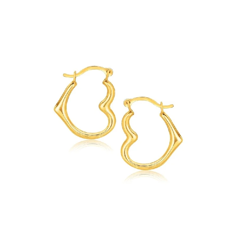 Pinned design earrings-10k Yellow Gold Heart Hoop Earrings