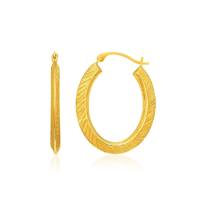 Briolette ruby earrings-10k Yellow Gold Oval Line Texture Hoop Earrings