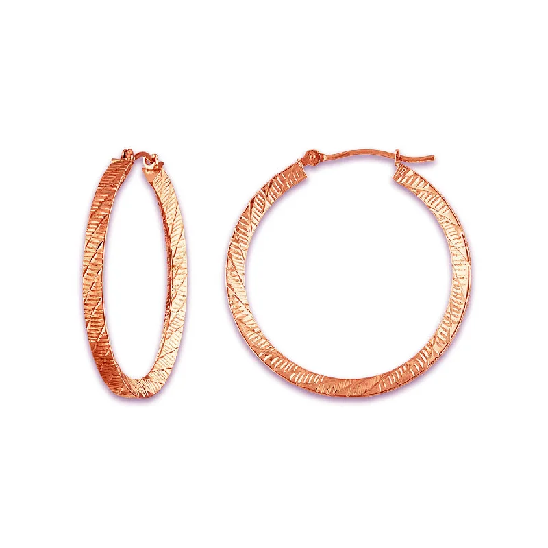 Rugged drop earrings-10KT Rose Gold 30X3MM Hoop Earrings