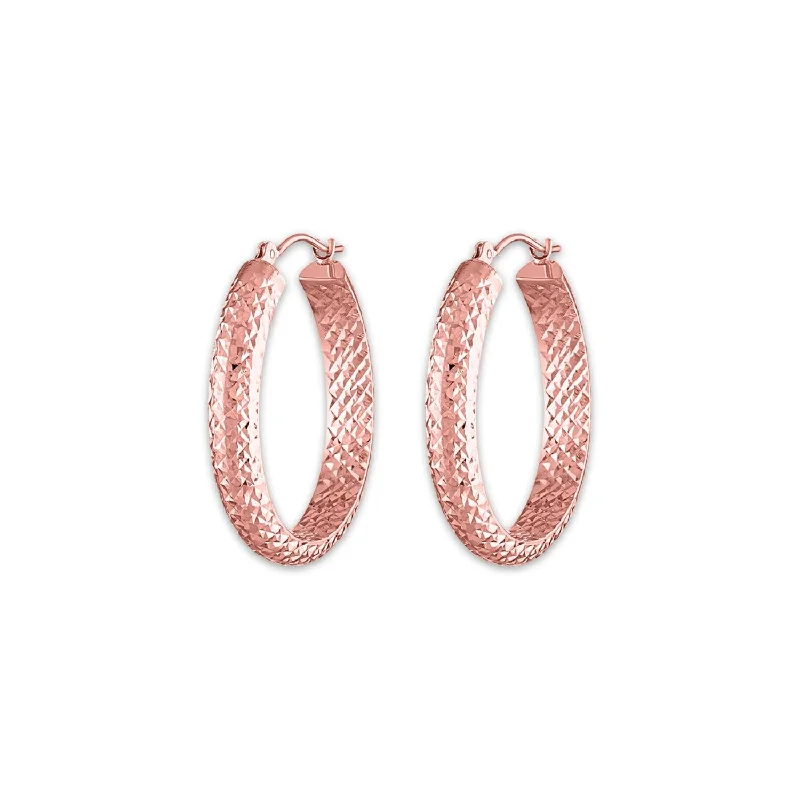 Contrast metal earrings-10KT Rose Gold 4.5X23MM Hoop Diamond-cut Earrings