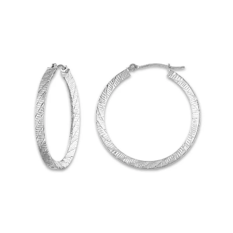 Chipped bark earrings-10KT White Gold 30MM Hoop Earrings