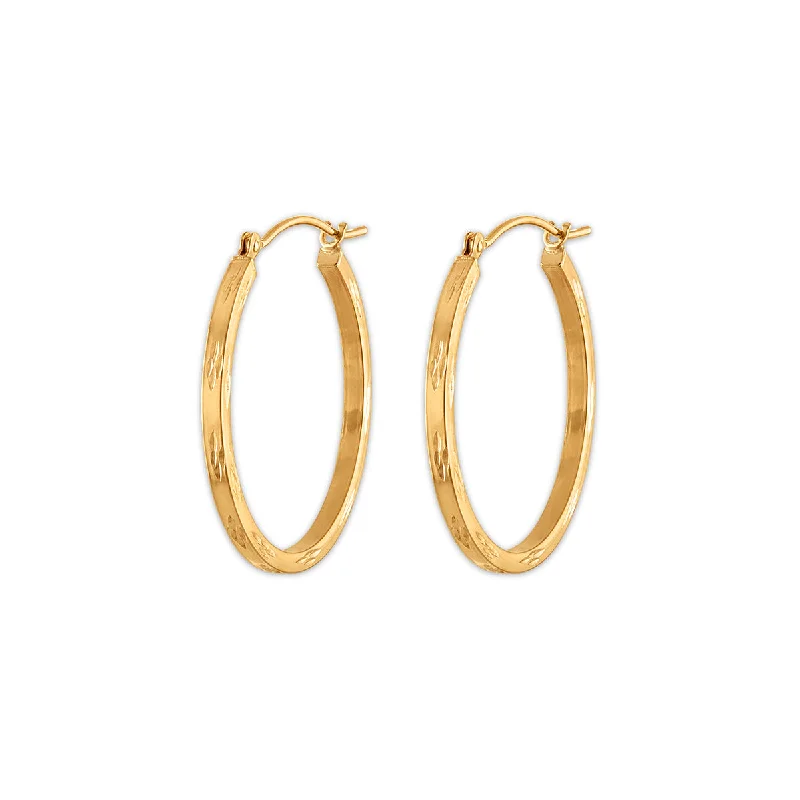 Overlapping scale earrings-10KT Flat Diamond Cut Gold Hoop Earrings