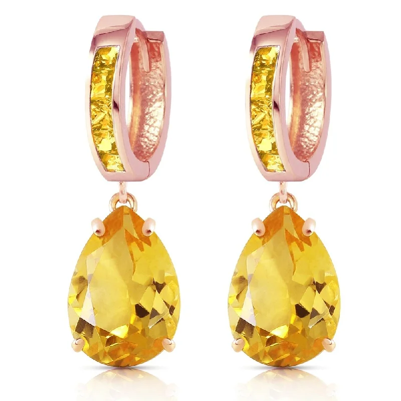 Stamped pattern earrings-13.2 Carat 14K Solid Rose Gold Citrine Hoop Drop Earrings