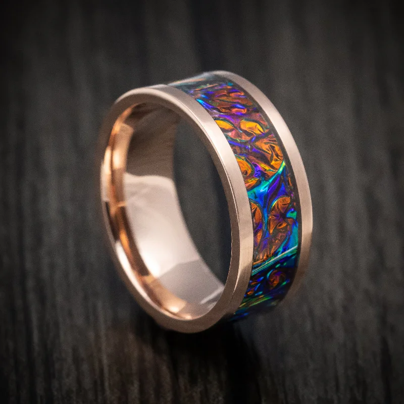 Welded edge ring-14K Gold and Dichrolam Inlay Men's Ring Custom Made Band