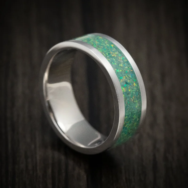 Grooved edge ring-14K Gold and Opal Custom Made Men's Band