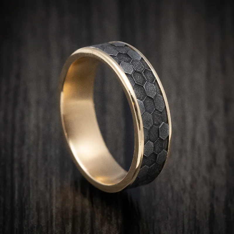 Hexagonal onyx ring-14K Gold and Tantalum Honeycomb Design Men's Ring