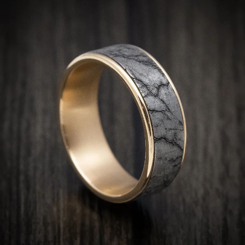 Porcelain band ring-14K Gold and Tantalum Marble Texture Men's Ring