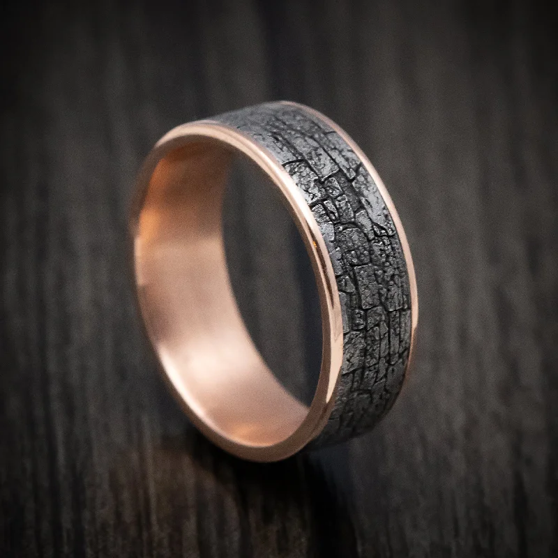 Silk strip ring-14K Gold and Tantalum Stone Wall Texture Men's Ring