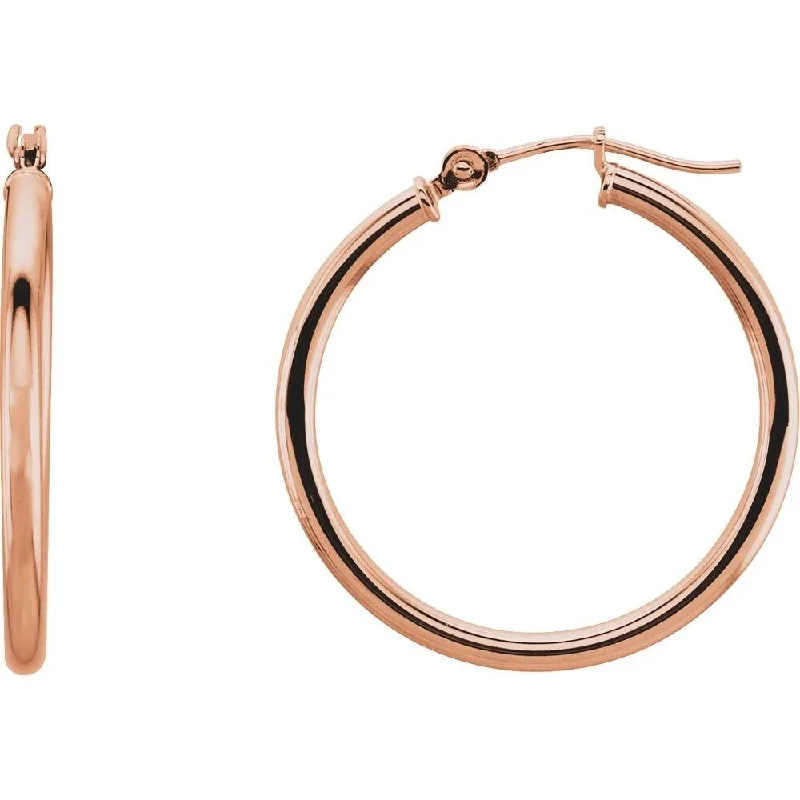 Copper cast earrings-14k Rose Gold 25 mm Hoop Earring for Women