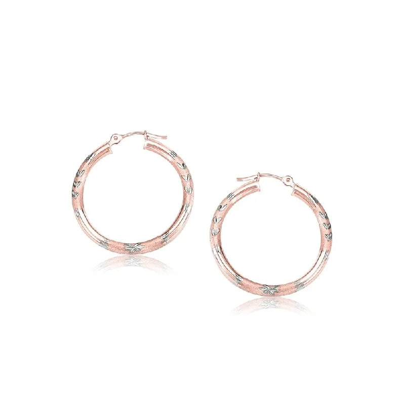 Heritage mine earrings-14k Rose Gold Fancy Diamond Cut Hoop Earrings (25mm Diameter)