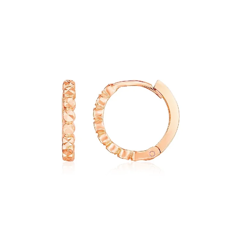 Rock vein earrings-14k Rose Gold Petite Textured Round Hoop Earrings