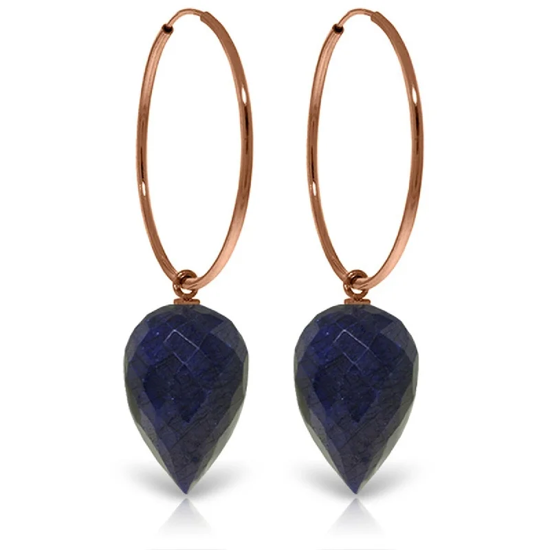 Blunt edge earrings-14K Solid Gold Hoop Earrings w/ Pointy Briolette Drop Dyed Sapphires