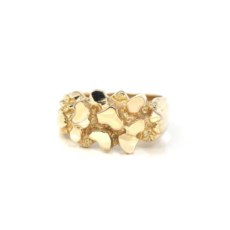 Ash gray ring-14k Solid Yellow Gold Nugget Men's Band Ring