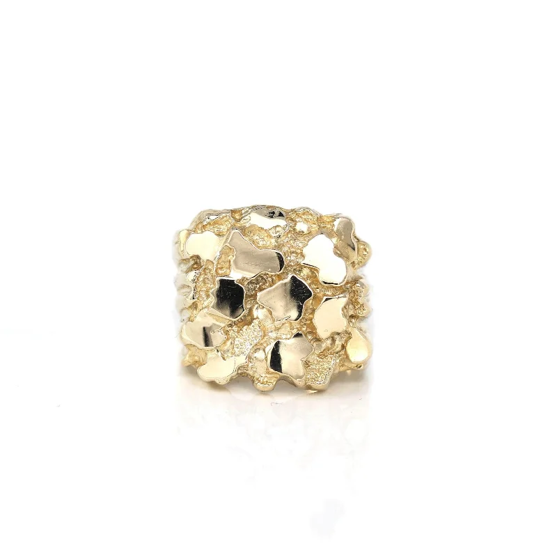 Faceted aquamarine ring-14k Solid Yellow Gold Nugget Men's Big Band Ring