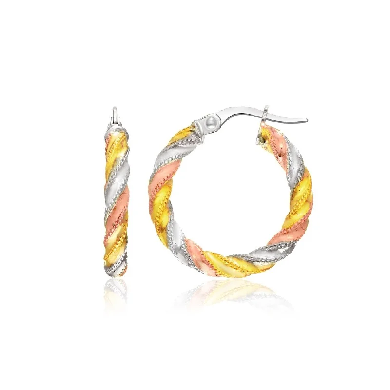 Millet stalk earrings-14k Tri-Color Gold Hoop Earrings with a Spiral Design