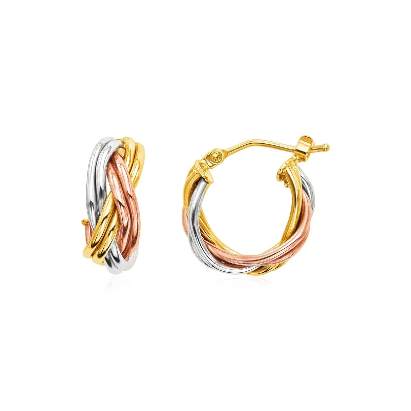 Red jasper earrings-14k Tri Color Gold Petite Braided Hoop Earrings