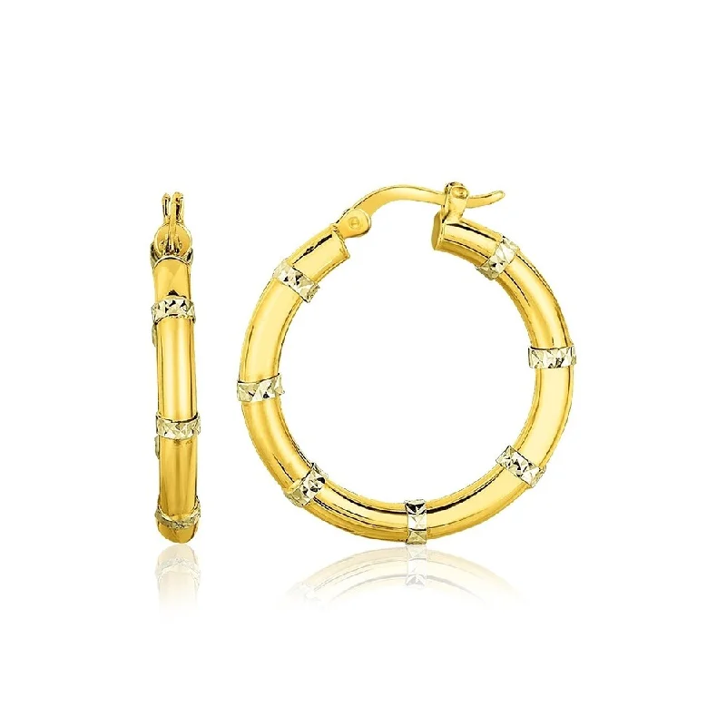 Shoreline wave earrings-14k Two-Tone Gold Alternate Textured Hoop Earrings