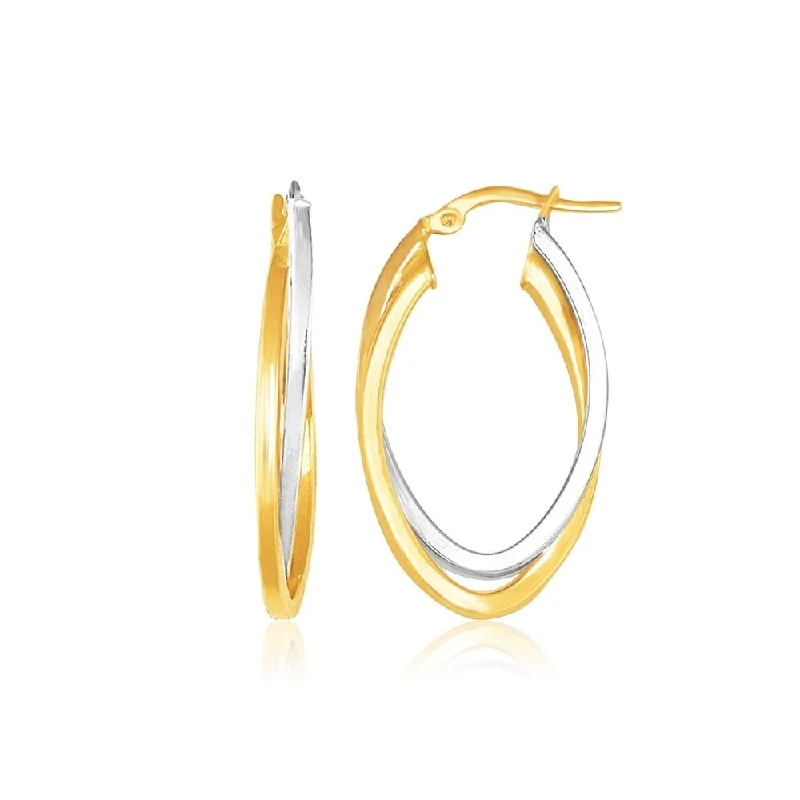 Blunt edge earrings-14k Two Tone Gold Double Oval Hoop Earrings