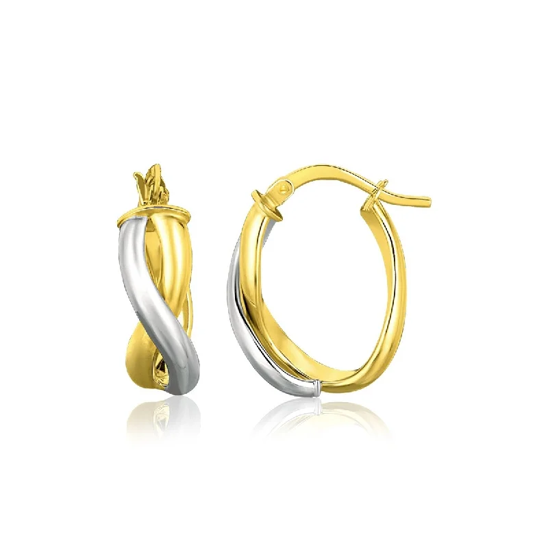 Beech grain earrings-14k Two Tone Gold Oval Twisted Hoop Earrings