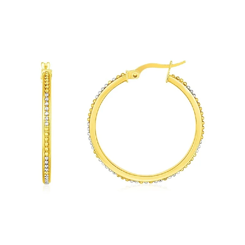 Coiled effect earrings-14k Two Tone Gold Round Hoop Earrings with Bead Texture