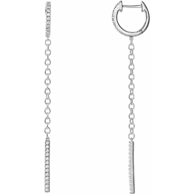 Chia seed earrings-14k White Gold 1/4 CTW Diamond Hinged Hoop Chain Dangle Earring for Women