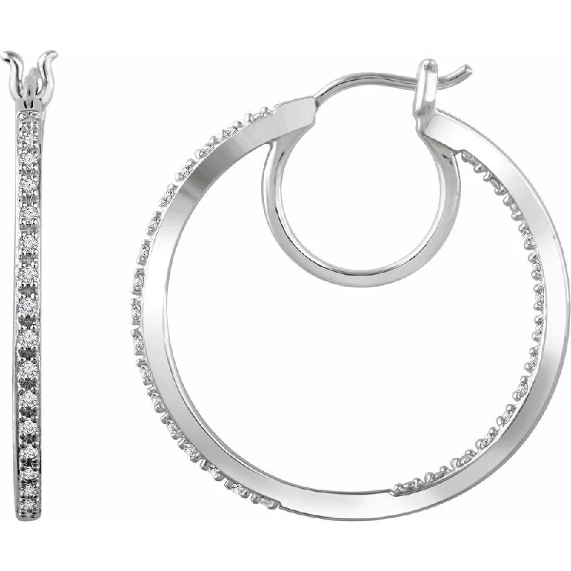 Eight-stone earrings-14k White Gold 1/4 CTW Diamond Hoop Earring for Women