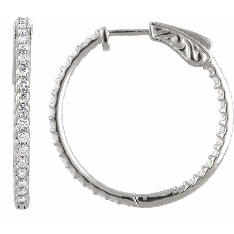 Medieval style earrings-14k White Gold 1 CTW Diamond Inside-Outside 26.5 mm Hoop Earring for Women