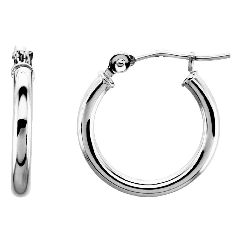 Quilted pattern earrings-14k White Gold 15 mm Tube Hoop Earring for Women