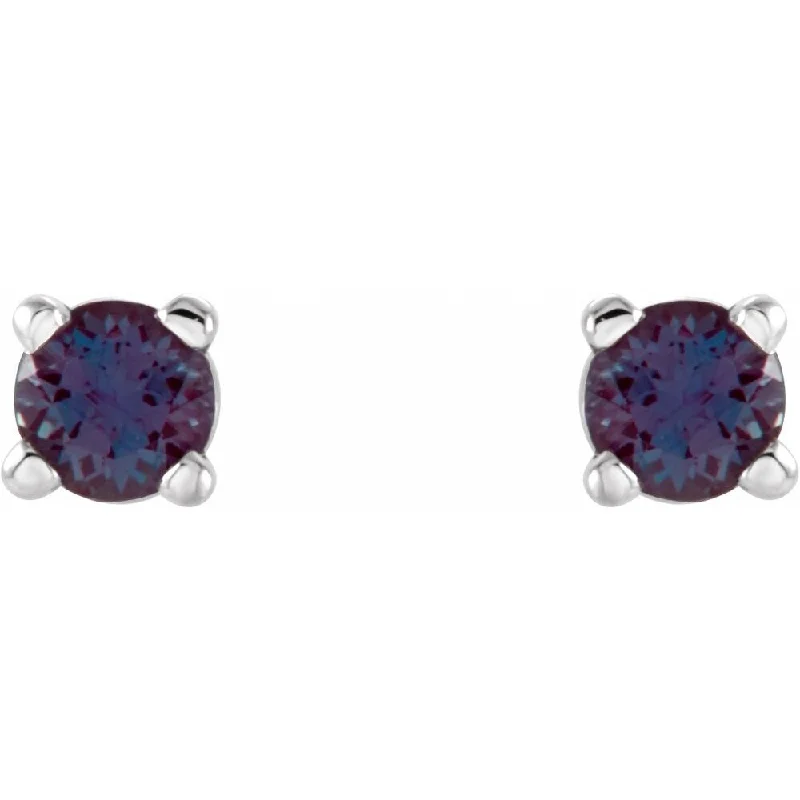 Peaked stud earrings-14k White Gold 2.5 mm Round Chatham Created Alexandrite Stud Earring for Women