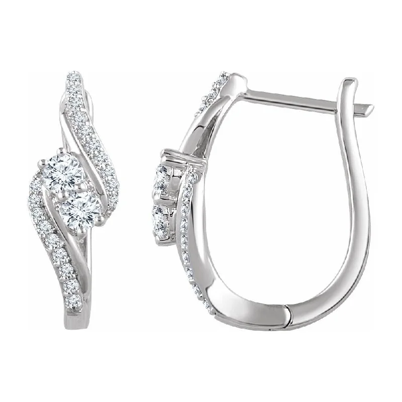 Overlapping scale earrings-14k White Gold 5/8 CTW Diamond Hoop Earring for Women