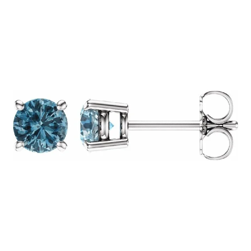 Fractured gem earrings-14k White Gold 5 mm Round Sky Blue Topaz Stud Earring for Women