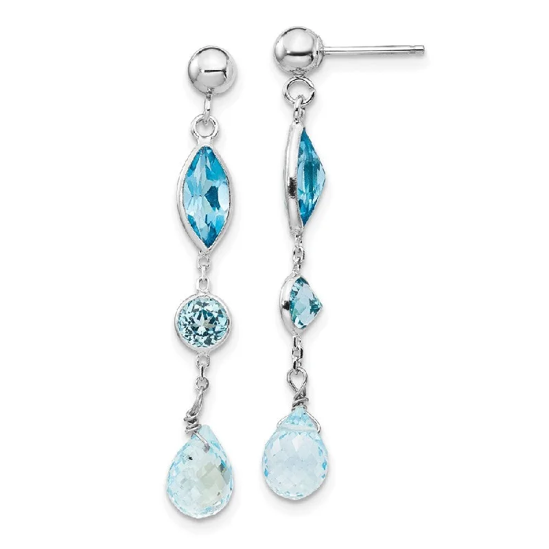 Chia seed earrings-14k White Gold Blue Topaz Stud Earrings (L-41 mm, W-5 mm)