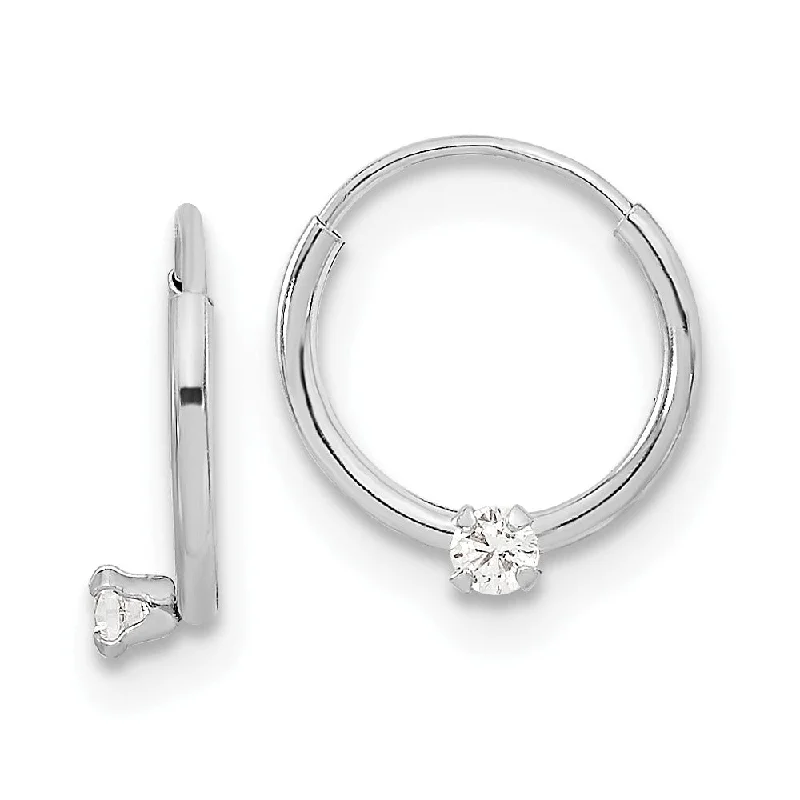 Natural finish earrings-14k White Gold Cubic Zirconia on Small Endless Hoop (L-10.2 mm, W-9.63 mm)