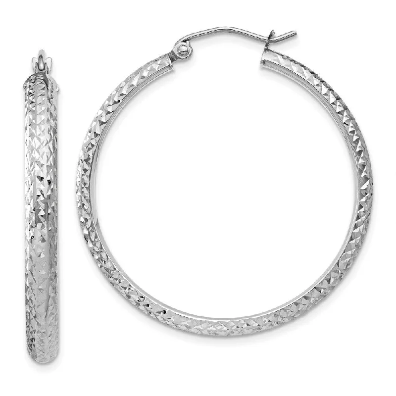 Spiral vine earrings-14K White Gold Diamond-cut 34mm Hollow Hoop Earrings (L-34 mm, W-3.5 mm)