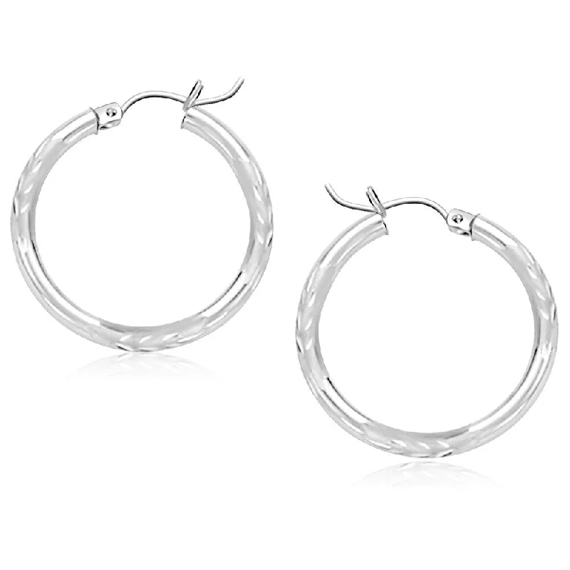 Briolette ruby earrings-14k White Gold Diamond Cut Hoop Earrings (25 mm)