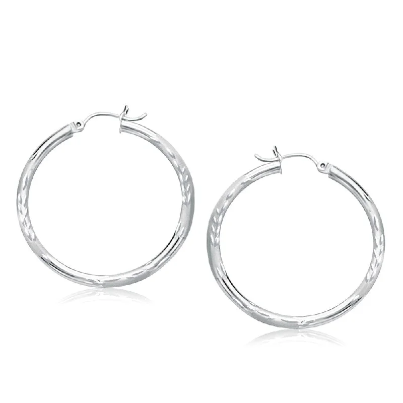 Bud drop earrings-14k White Gold Fancy Diamond Cut Hoop Earrings (35mm Diameter)