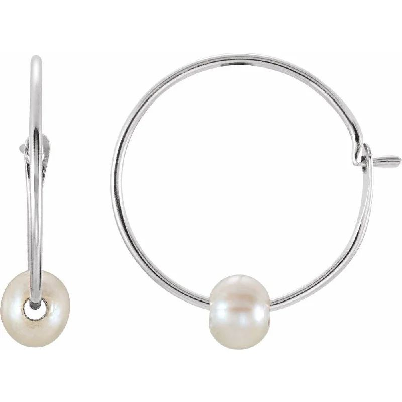 Delicate filigree earrings-14k White Gold Freshwater Cultured Petite Pearl Hoop Earring for Women